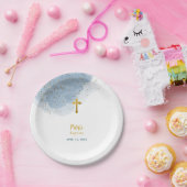 ブルーウォーターカラーグリッター金ゴールドクロスバプティスボーイ ペーパープレート (パーティー)