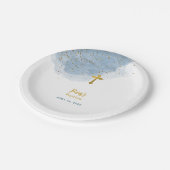 ブルーウォーターカラーグリッター金ゴールドクロスバプティスボーイ ペーパープレート (アングル)