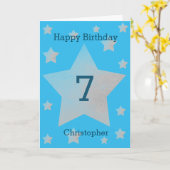 ブルーウォーターカラーグレースターズ第7誕生日カード カード (黄色い花)