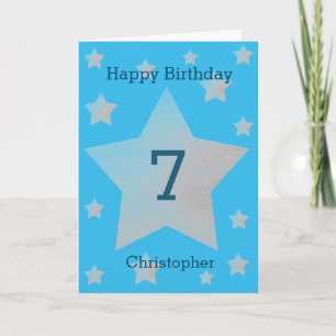 ブルーウォーターカラーグレースターズ第7誕生日カード カード