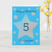 ブルーウォーターカラーグレースターズ5番目の誕生日カード カード (黄色い花)