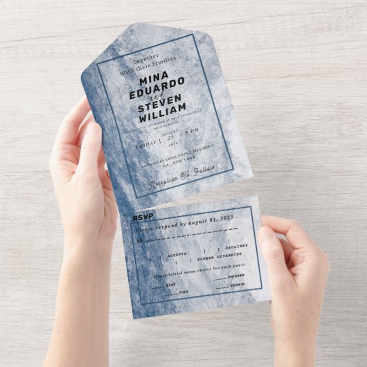 ブルーウォーターカラーコースト海ビーチ結婚式 オールインワン招待状 (貼ってはがせる)