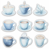 ブルーウォーターカラーコーヒーカップ シール (正面)