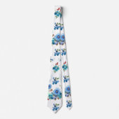 ブルーウォーターカラーコーンフラワーランニングズ模様 ネクタイ (正面)