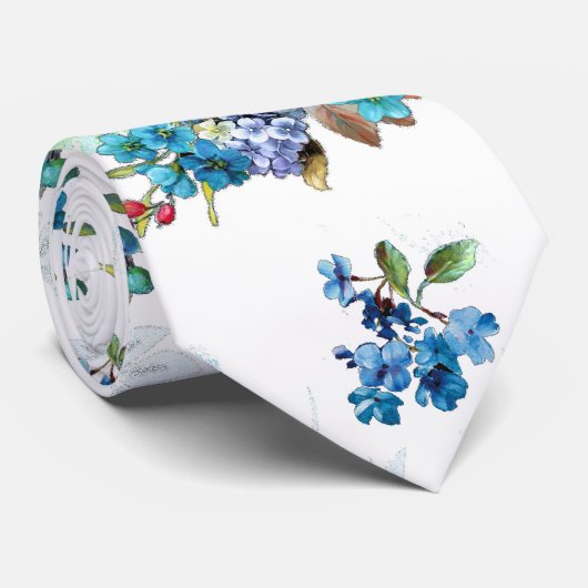 ブルーウォーターカラーコーンフラワーランニングズ模様 ネクタイ (ロール)