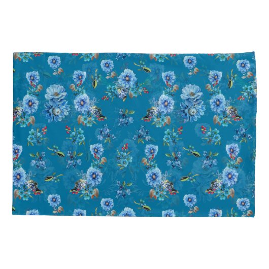 ブルーウォーターカラーコーンフラワーランニングズ模様 枕カバー (裏面)