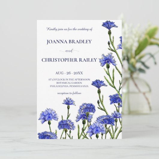 ブルーウォーターカラーコーンフラワー結婚ズフローラ 招待状 (スタンド正面)