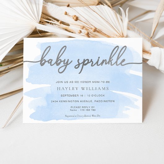 ブルーウォーターカラーシルバーベビー散布 招待状