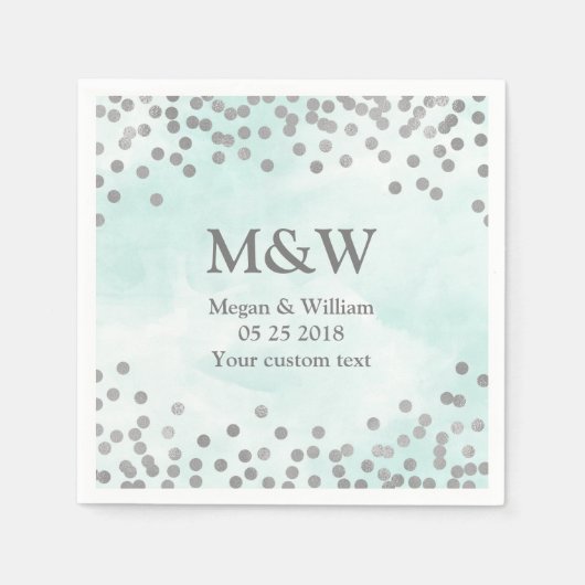 ブルーウォーターカラーシルバー紙吹雪結婚ズナプキン スタンダードカクテルナプキン (正面)