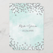 ブルーウォーターカラーシルバー紙吹雪結婚式 招待状 (正面/裏面)
