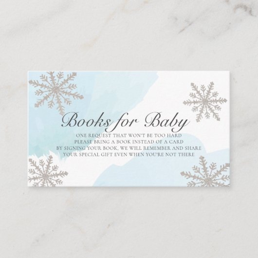 ブルーウォーターカラーシルバー雪片ブックリクエスト エンクロージャーカード (正面)