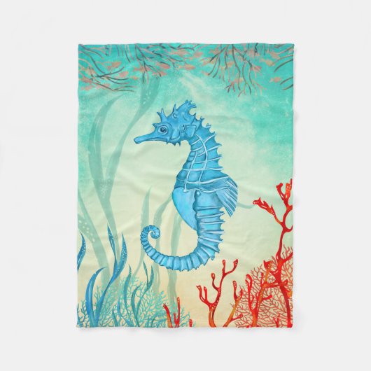ブルーウォーターカラーシーホース フリースブランケット (正面)