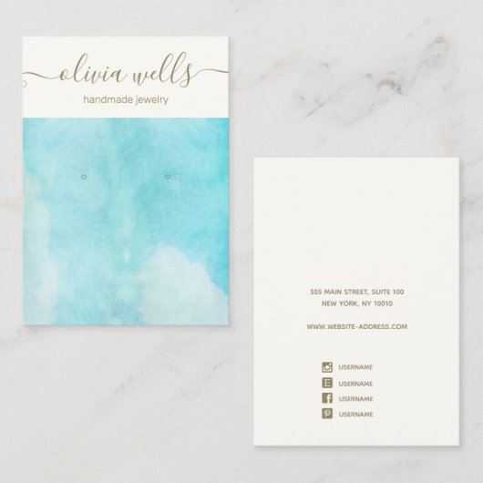 ブルーウォーターカラースカイイヤリング表示名刺 名刺 (正面/裏面)