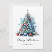 ブルーウォーターカラースタイルクリスマスツリー シーズンカード (正面)