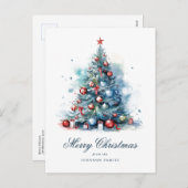 ブルーウォーターカラースタイルクリスマスツリー シーズンポストカード (正面/裏面)