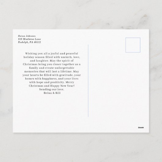 ブルーウォーターカラースタイルクリスマスツリー シーズンポストカード (裏面)