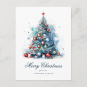 ブルーウォーターカラースタイルクリスマスツリー シーズンポストカード (正面)