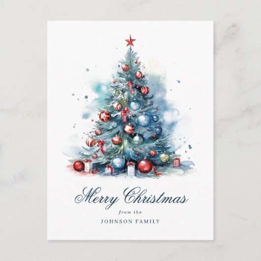 ブルーウォーターカラースタイルクリスマスツリー シーズンポストカード (正面)