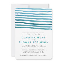ブルーウォーターカラーストライプ結婚式招待状