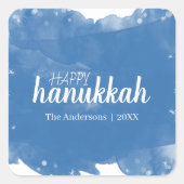 ブルーウォーターカラースノーフォールハヌッカスノーウィホリデー スクエアシール (正面)