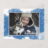 ブルーウォーターカラースノーフレークスハヌッカホリデーフォト シーズンポストカード (正面)