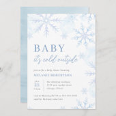 ブルーウォーターカラースノーフレーク冬の男の子ベビーシャワー 招待状 (正面/裏面)