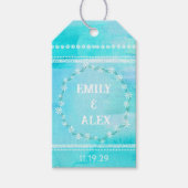 ブルーウォーターカラータイポグラフィ結婚式の引き出物ラベル ギフトタグ (正面)