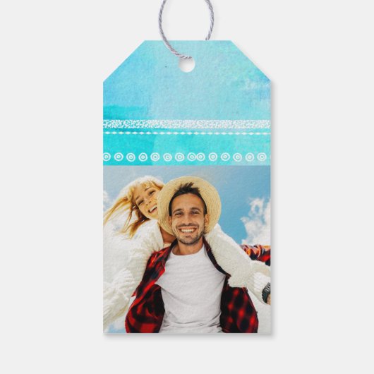 ブルーウォーターカラータイポグラフィ結婚式の引き出物ラベル ギフトタグ (裏面)