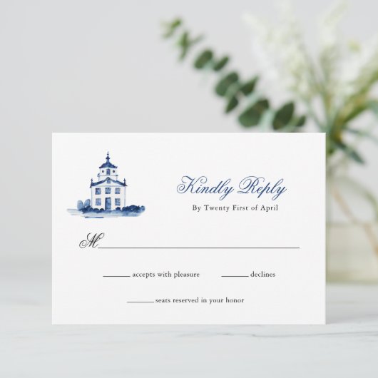 ブルーウォーターカラーチャーチウェディングRSVP 出欠カード (スタンド正面)