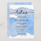 ブルーウォーターカラーツインズベビーシャワー 招待状 (正面/裏面)