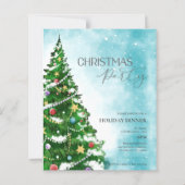ブルーウォーターカラーツリークリスマスパーティの招待状 (正面)
