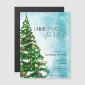 ブルーウォーターカラーツリークリスマスパーティの招待状 (正面/裏面)