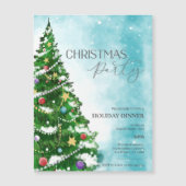 ブルーウォーターカラーツリークリスマスパーティの招待状 (正面)