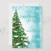 ブルーウォーターカラーツリークリスマスパーティの招待状 (正面)