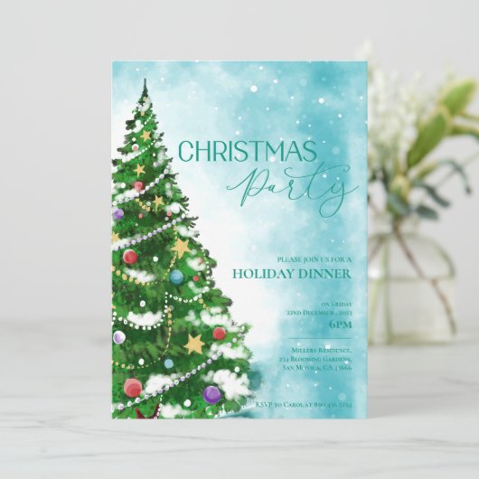 ブルーウォーターカラーツリークリスマスパーティの招待状 (スタンド正面)