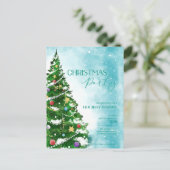 ブルーウォーターカラーツリークリスマスパーティの招待状 ポストカード (スタンド正面)