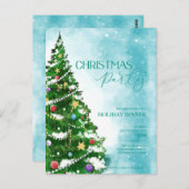 ブルーウォーターカラーツリークリスマスパーティの招待状 ポストカード (正面/裏面)