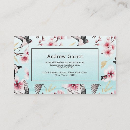 ブルーウォーターカラーツ日本のバメさくらんぼブロッサム 名刺 (裏面)