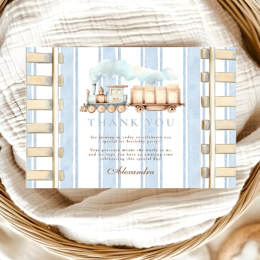 ブルーウォーターカラートレイン1st誕生日 サンキューカード