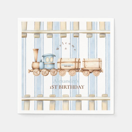 ブルーウォーターカラートレイン1st誕生日 スタンダードカクテルナプキン (正面)