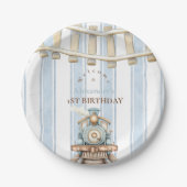 ブルーウォーターカラートレイン1st誕生日 ペーパープレート (正面)