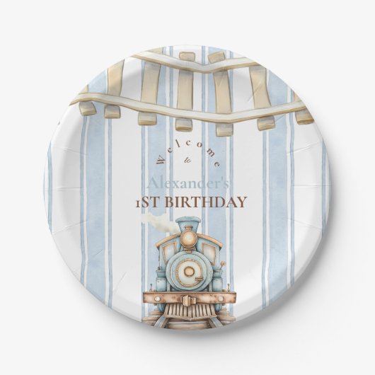 ブルーウォーターカラートレイン1st誕生日 ペーパープレート (正面)