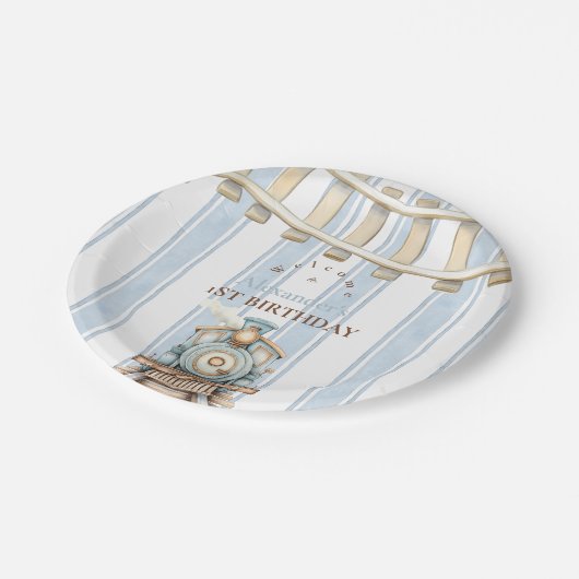 ブルーウォーターカラートレイン1st誕生日 ペーパープレート (アングル)