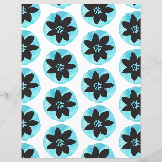 ブルーウォーターカラートロピカルフラワースクラップブック紙 (正面)