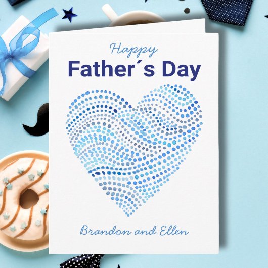 ブルーウォーターカラードットハート父の日 カード