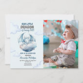 ブルーウォーターカラードラゴンベビー1stバースデーフォト 招待状 (正面)