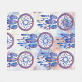 ブルーウォーターカラードリームキャッモダンチャー望保 フリースブランケット (正面(横))