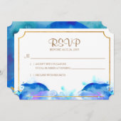 ブルーウォーターカラードルフィンRSVPカード 招待状 (正面/裏面)