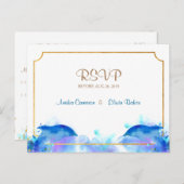 ブルーウォーターカラードルフィンRSVPポストカード インビテーションポストカード (正面/裏面)