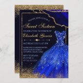 ブルーウォーターカラードレス&アゲートスイート16 招待状 (正面/裏面)